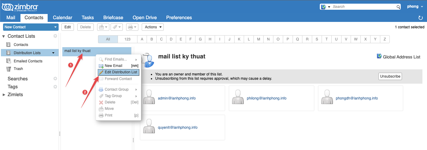 Distribution list
