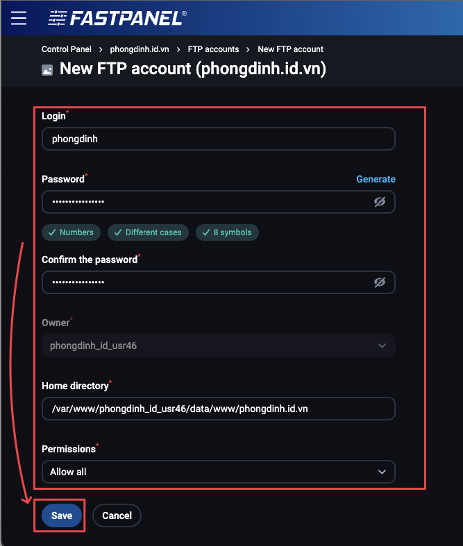 Tạo tài khoản FTP