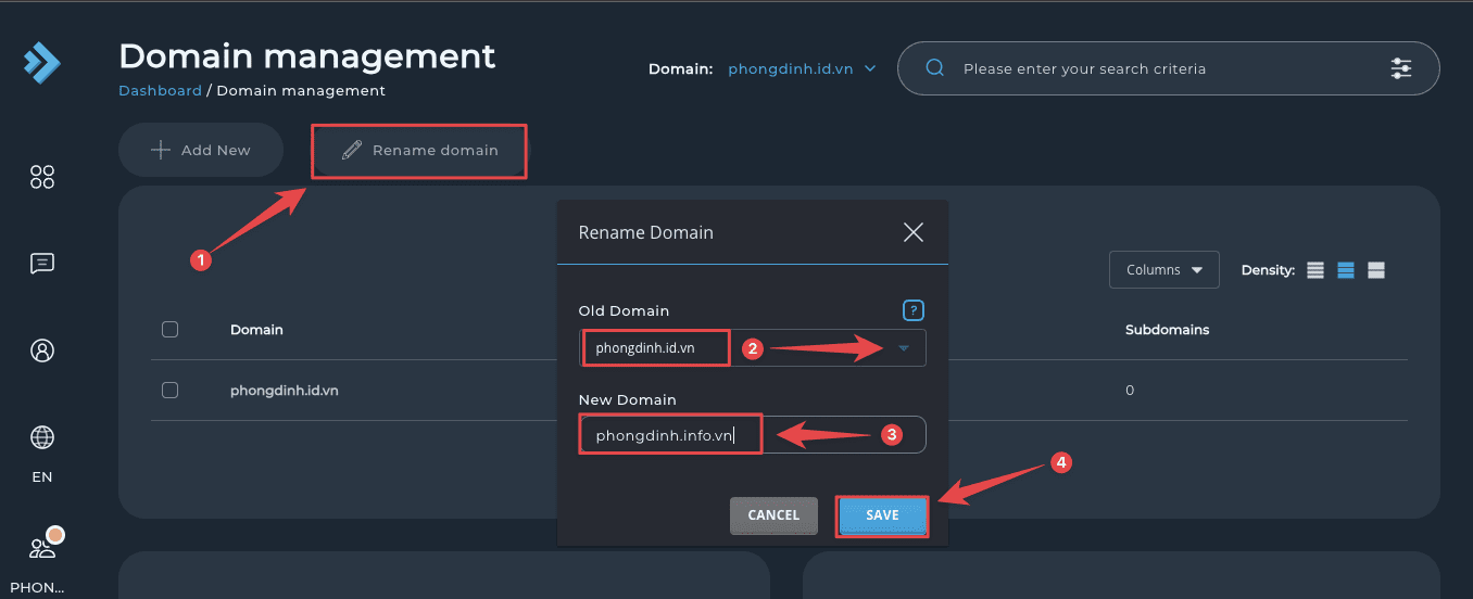Thay đổi domain DirectAdmin