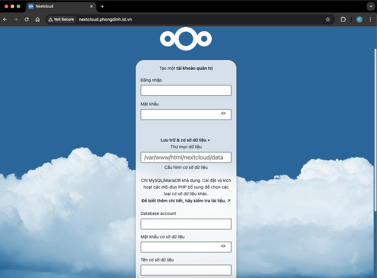 Giao diện thiết lập Nextcloud
