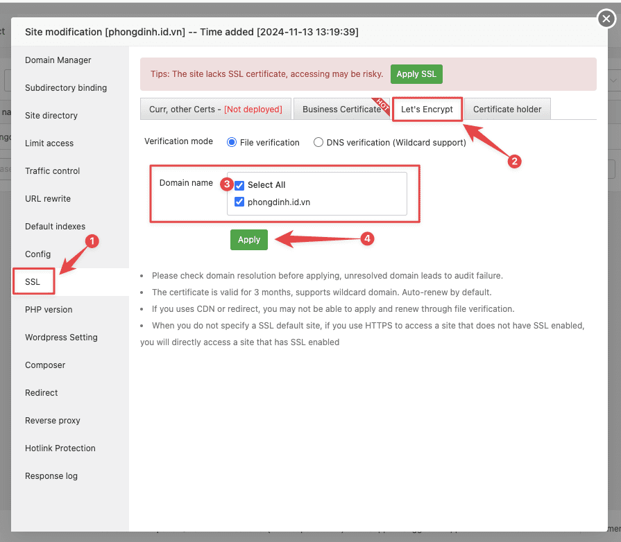 Cài đặt chứng chỉ SSL Let's Encrypt