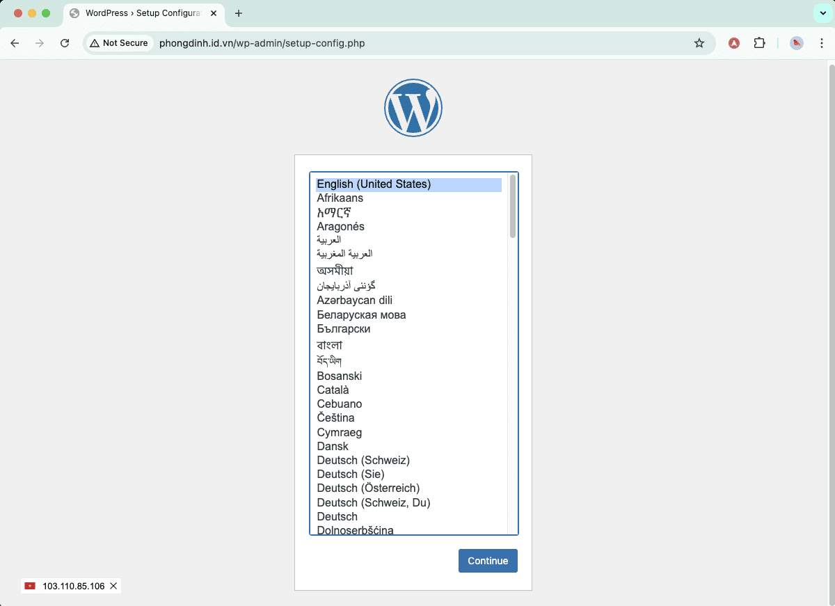 Giao diện thiết lập WordPress