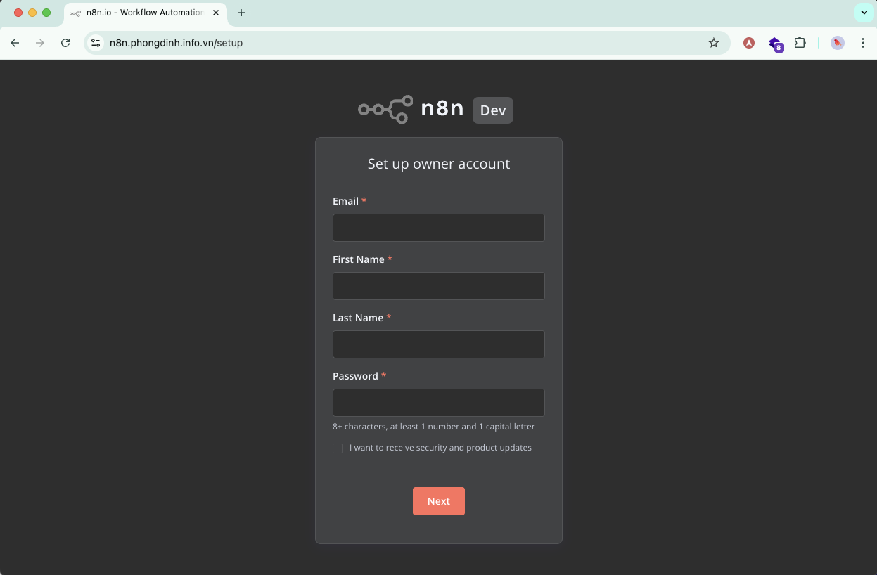Truy cập giao diện n8n
