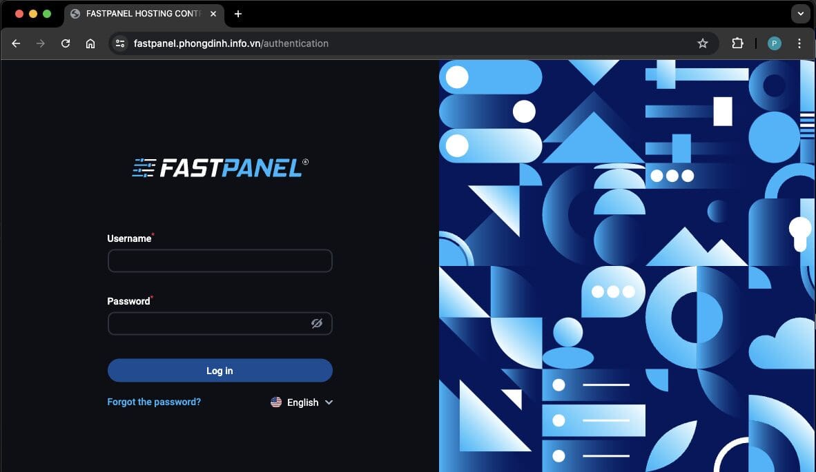 Giao diện đăng nhập Fastpanel